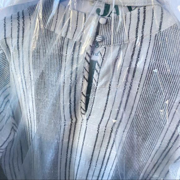 Heartloom Zoe white black stripe v-neck ruffle trim belt belted jumpsuit romper - Picture 4 of 8